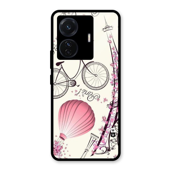 Paris Clipart Glass Back Case for Vivo T1 Pro