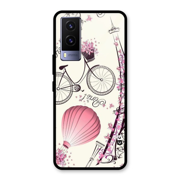 Paris Clipart Glass Back Case for Vivo V21e 5G