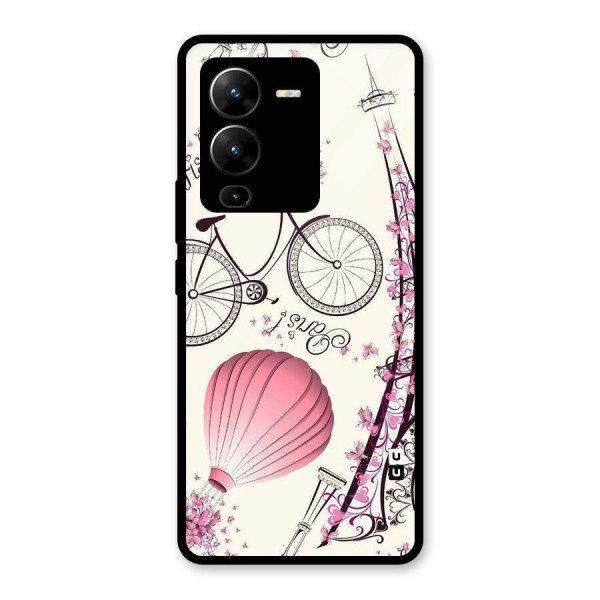 Paris Clipart Glass Back Case for Vivo V25 Pro