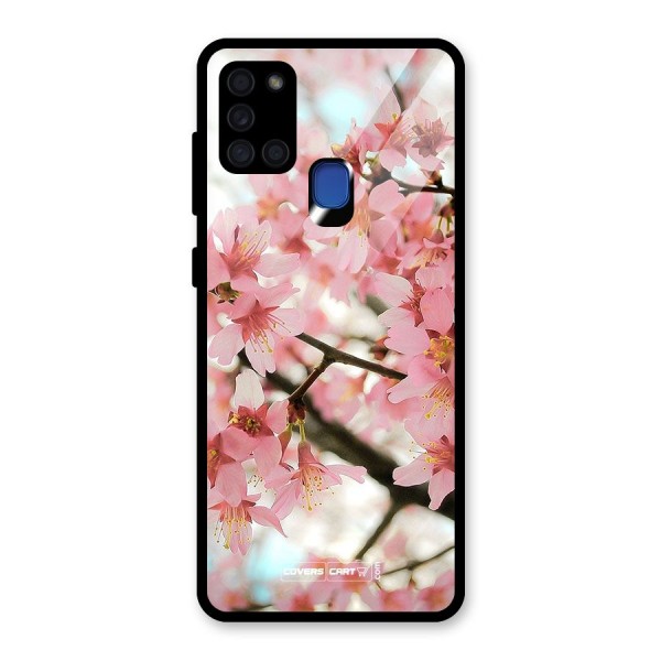 Peach Floral Glass Back Case for Galaxy A21s