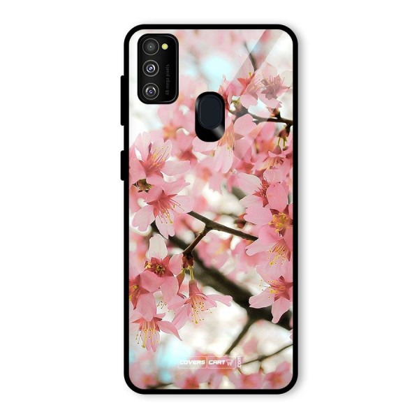 Peach Floral Glass Back Case for Galaxy M21