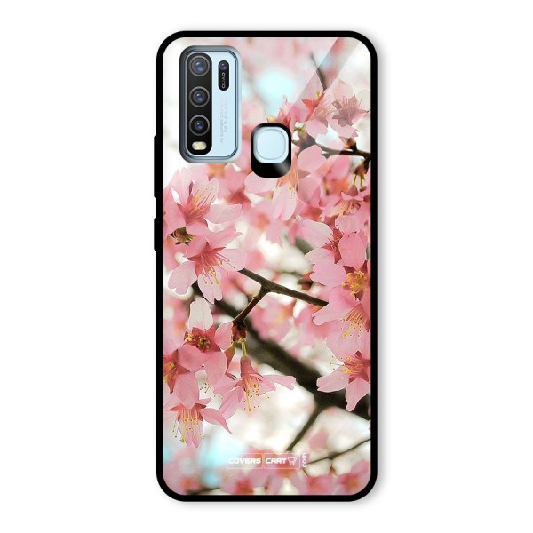 Peach Floral Glass Back Case for Vivo Y50