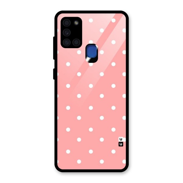 Peach Polka Pattern Glass Back Case for Galaxy A21s