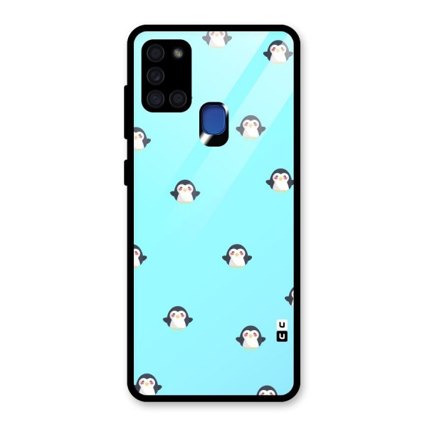 Penguins Pattern Print Glass Back Case for Galaxy A21s