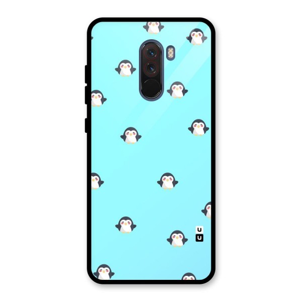 Penguins Pattern Print Glass Back Case for Poco F1