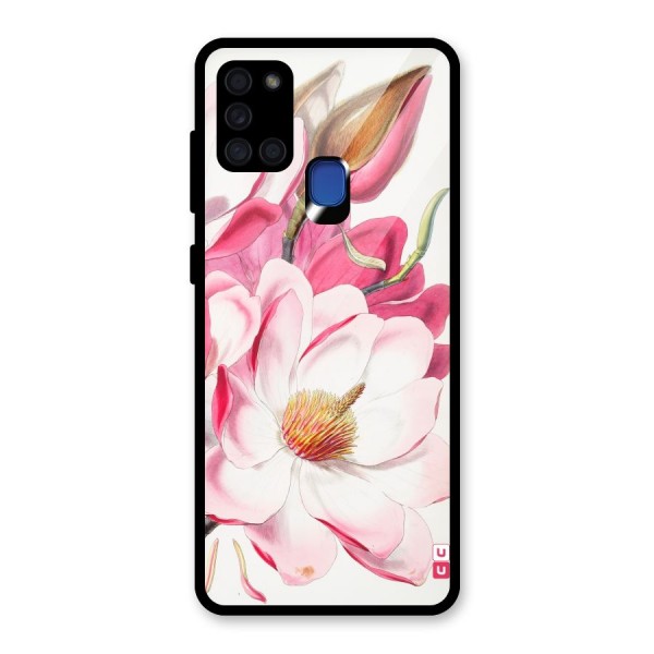 Pink Beautiful Flower Glass Back Case for Galaxy A21s