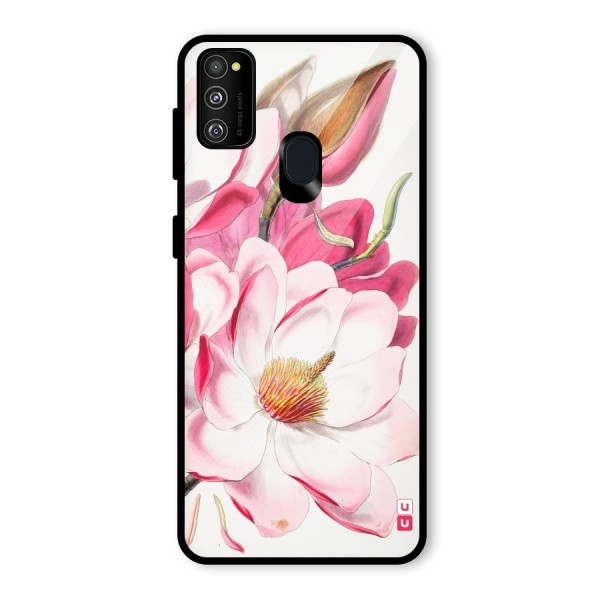 Pink Beautiful Flower Glass Back Case for Galaxy M21