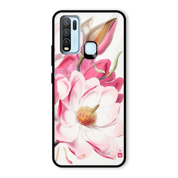 Pink Beautiful Flower Glass Back Case for Vivo Y30