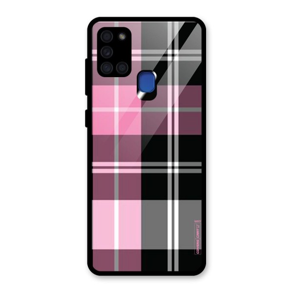 Pink Black Check Glass Back Case for Galaxy A21s