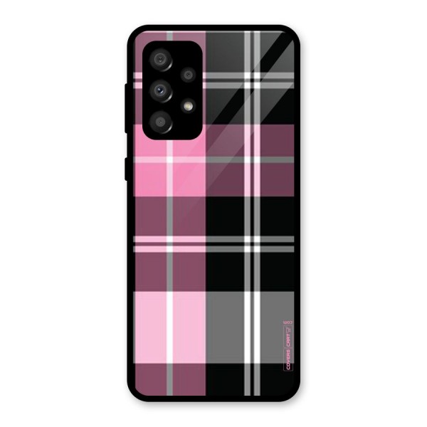 Pink Black Check Glass Back Case for Galaxy A32