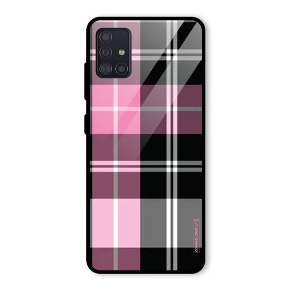 Pink Black Check Glass Back Case for Galaxy A51