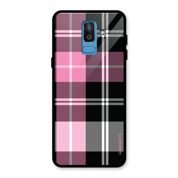 Pink Black Check Glass Back Case for Galaxy J8