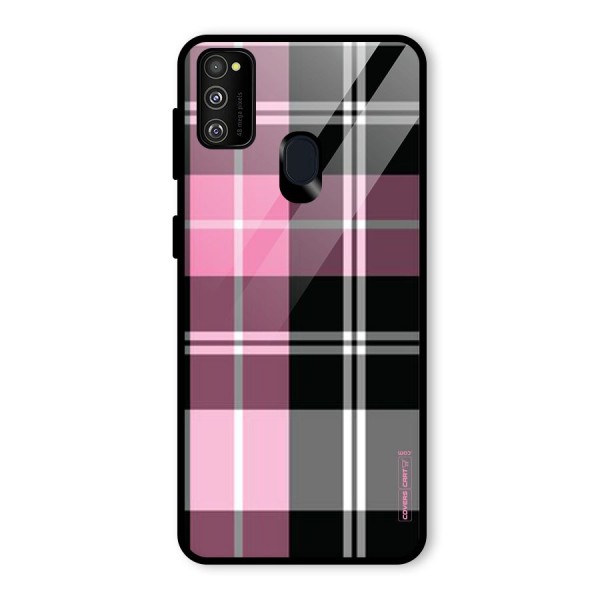 Pink Black Check Glass Back Case for Galaxy M21