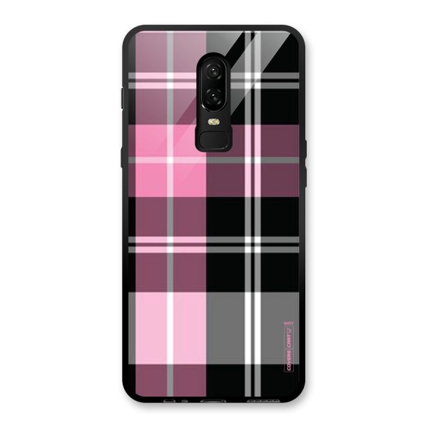 Pink Black Check Glass Back Case for OnePlus 6