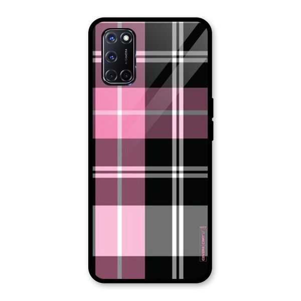 Pink Black Check Glass Back Case for Oppo A52