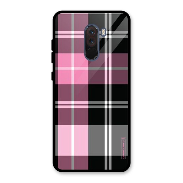 Pink Black Check Glass Back Case for Poco F1