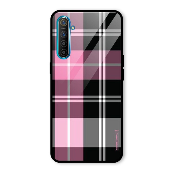 Pink Black Check Glass Back Case for Realme XT