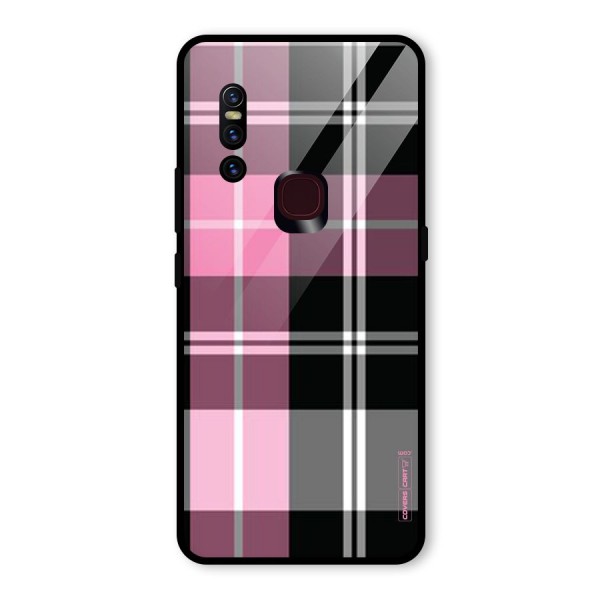 Pink Black Check Glass Back Case for Vivo V15