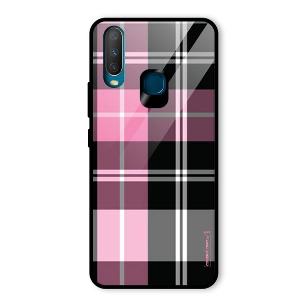 Pink Black Check Glass Back Case for Vivo Y15