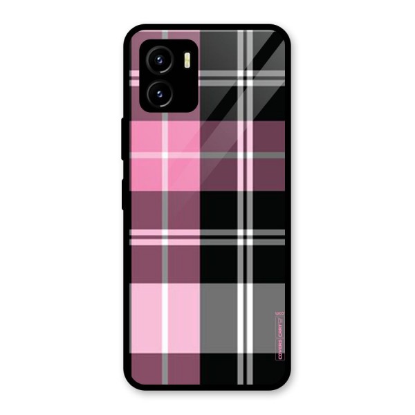 Pink Black Check Glass Back Case for Vivo Y15s