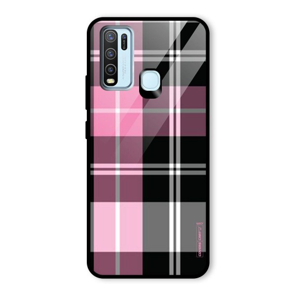 Pink Black Check Glass Back Case for Vivo Y30