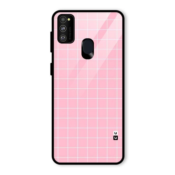 Pink Checks Glass Back Case for Galaxy M21