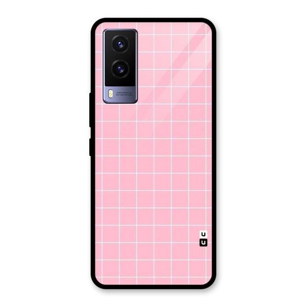 Pink Checks Glass Back Case for Vivo V21e 5G