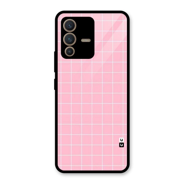 Pink Checks Glass Back Case for Vivo V23 5G