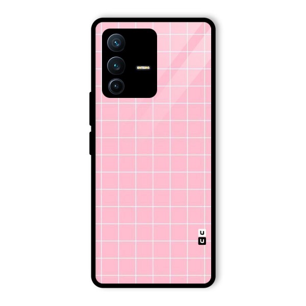 Pink Checks Glass Back Case for Vivo V23 Pro