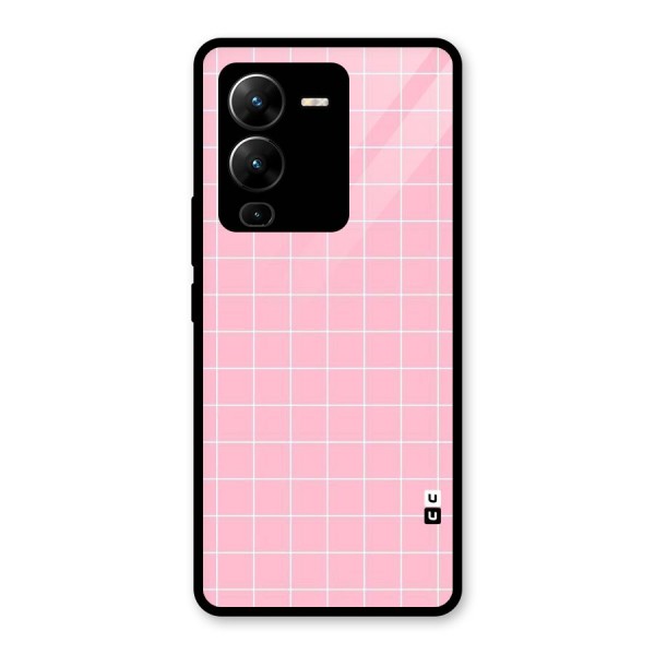 Pink Checks Glass Back Case for Vivo V25 Pro