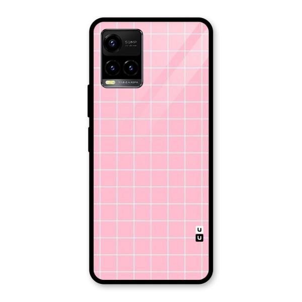 Pink Checks Glass Back Case for Vivo Y21 2021