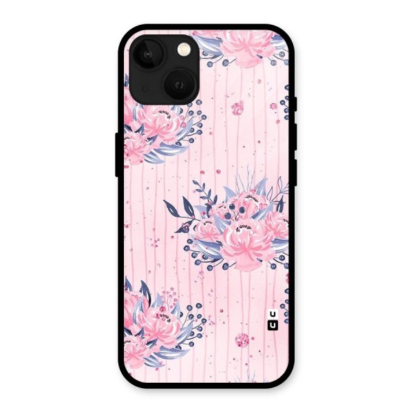 Pink Floral and Stripes Glass Back Case for iPhone 13