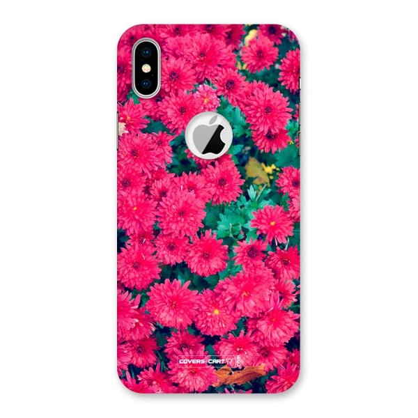 Pink Flowers Back Case for iPhone XS Logo Cut