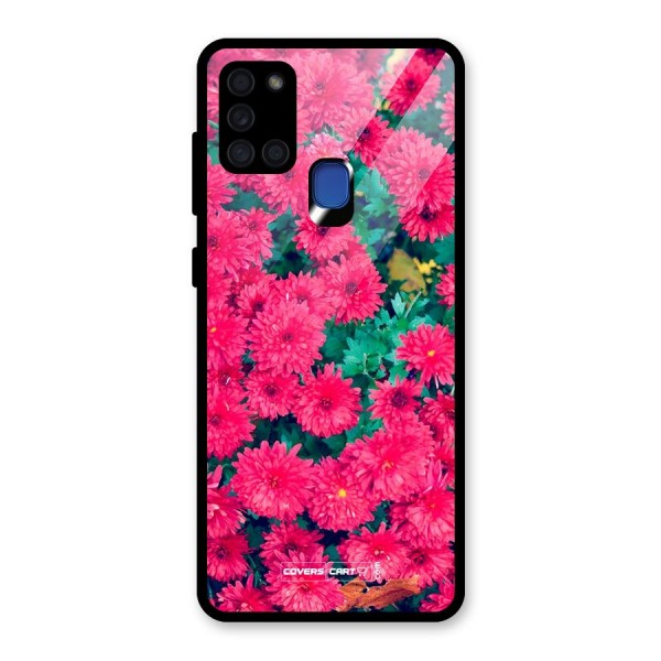 Pink Flowers Glass Back Case for Galaxy A21s