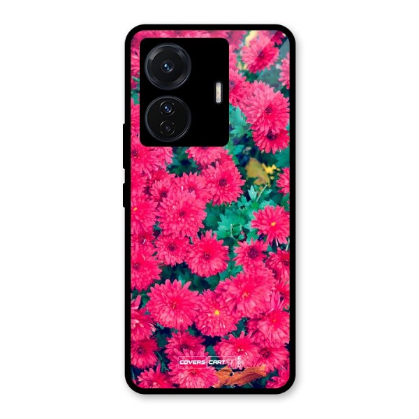 Pink Flowers Glass Back Case for Vivo T1 Pro