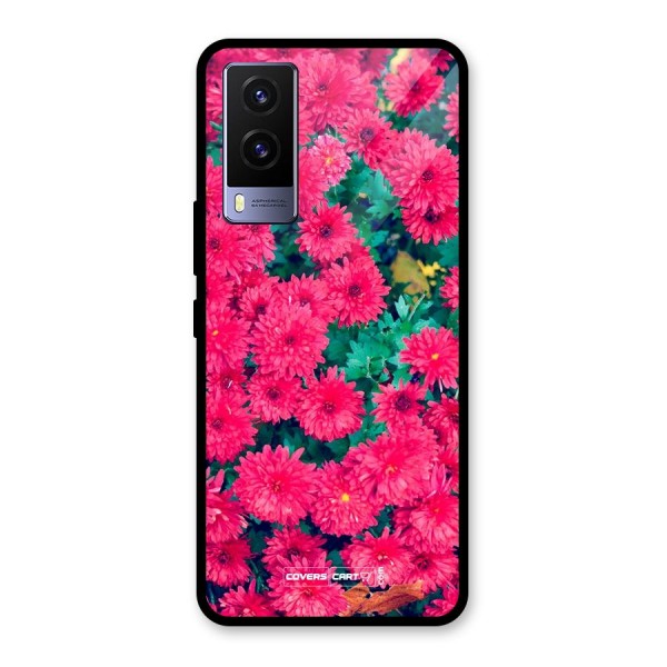 Pink Flowers Glass Back Case for Vivo V21e 5G