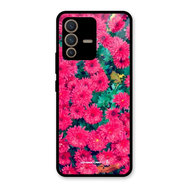 Pink Flowers Glass Back Case for Vivo V23 5G