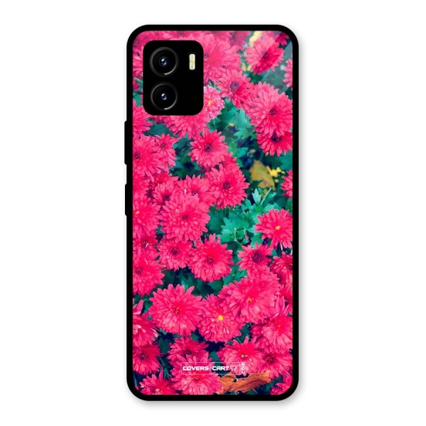 Pink Flowers Glass Back Case for Vivo Y15s