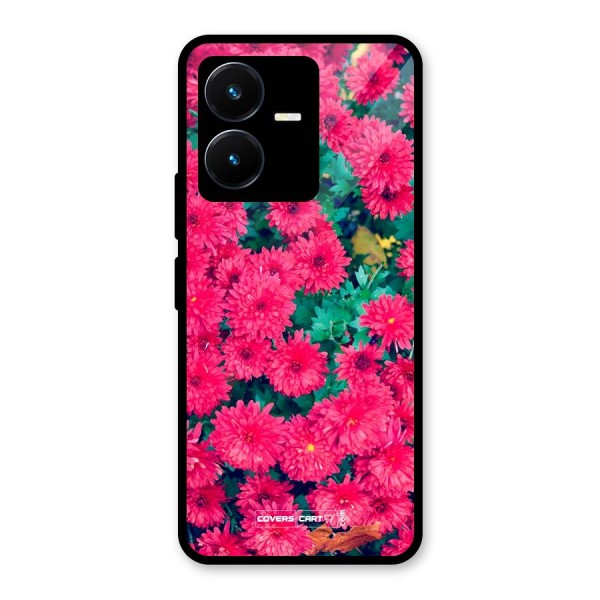 Pink Flowers Glass Back Case for Vivo Y22