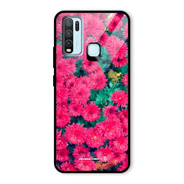 Pink Flowers Glass Back Case for Vivo Y30