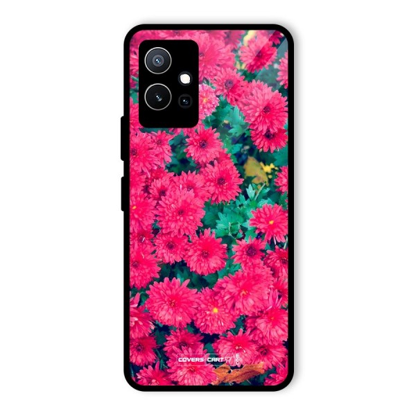 Pink Flowers Glass Back Case for Vivo iQOO Z6