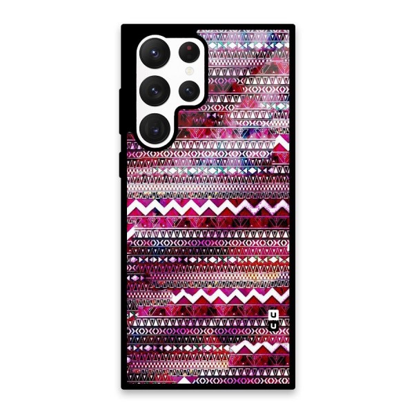Pink Indie Pattern Glass Back Case for Galaxy S22 Ultra 5G