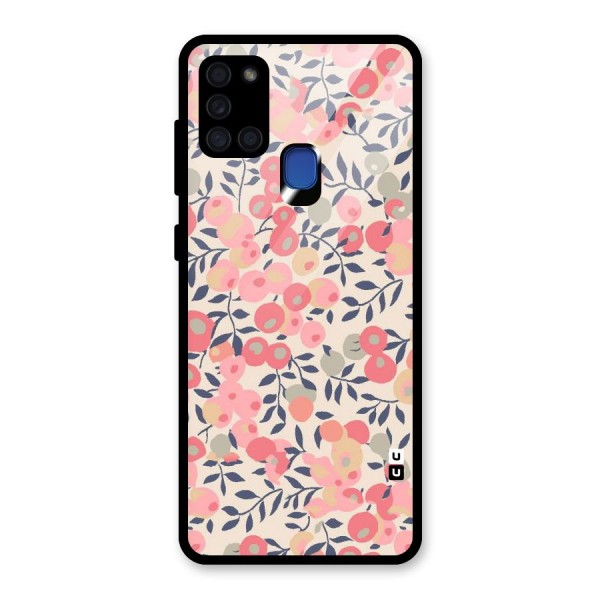 Pink Leaf Pattern Glass Back Case for Galaxy A21s