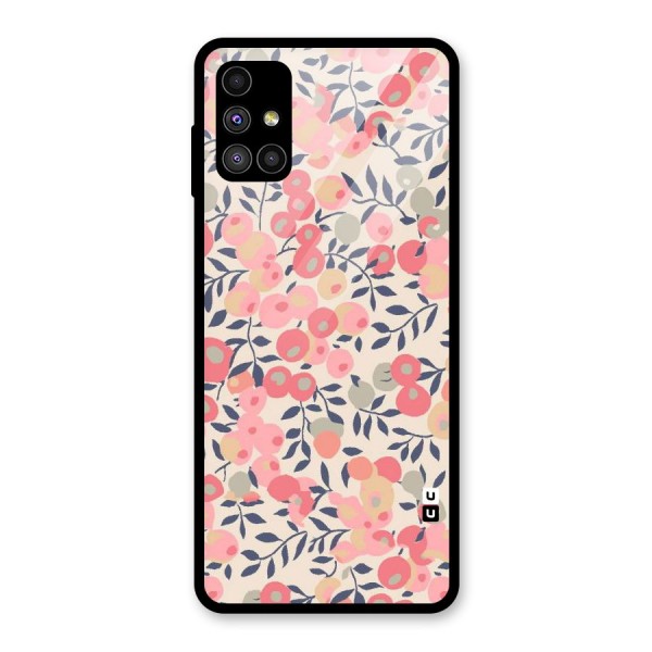 Pink Leaf Pattern Glass Back Case for Galaxy M51