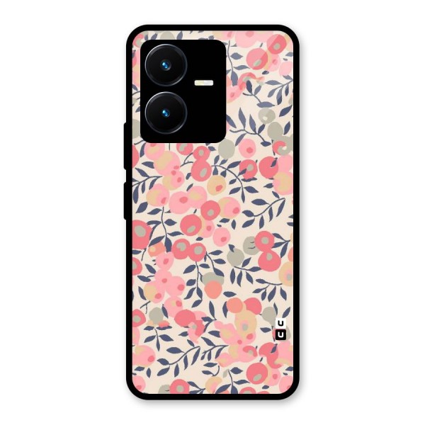 Pink Leaf Pattern Glass Back Case for Vivo Y22