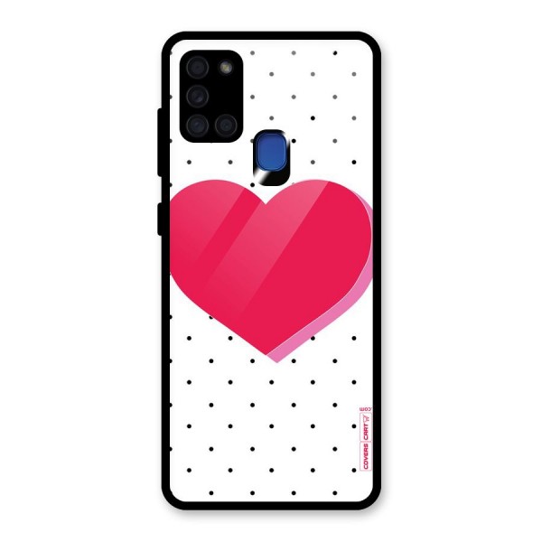 Pink Polka Heart Glass Back Case for Galaxy A21s