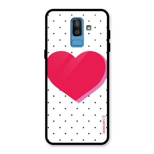 Pink Polka Heart Glass Back Case for Galaxy J8