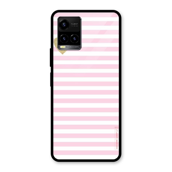 Pink Stripes Glass Back Case for Vivo Y21G