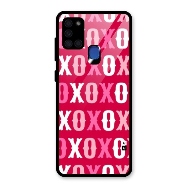 Pink White Xoxo Glass Back Case for Galaxy A21s