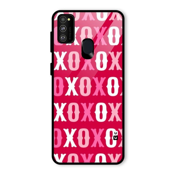 Pink White Xoxo Glass Back Case for Galaxy M21